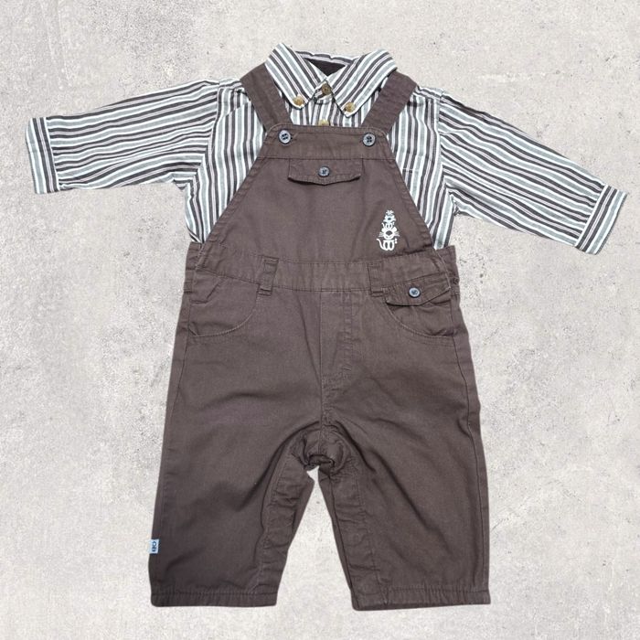 Set salopeta + cămașă bebe baiat +  bavetica 3 luni