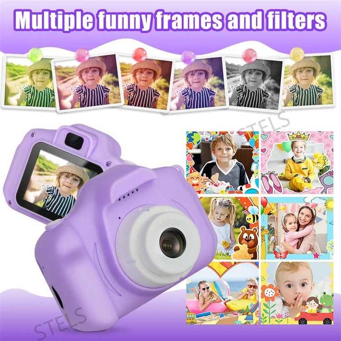 Детски фотоапарат STELS W304 с 64GB карта, Селфи, Full HD видео, Игри