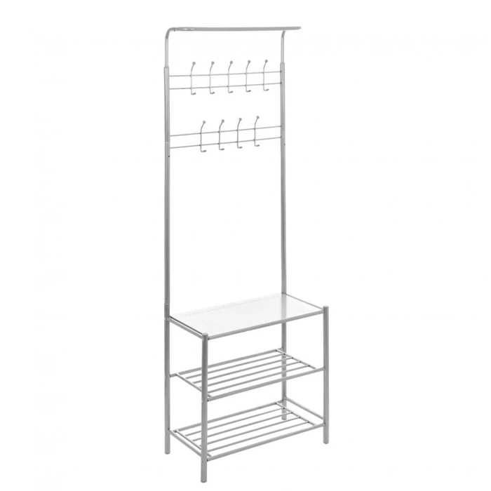 Cuier metalic hol ST25180 cu 18 agatatori si rafturi, metal gri