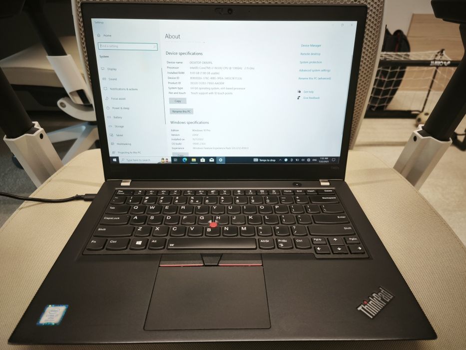 Lenovo T480s, 256 SSD, i7-8650, 8GB ram, Touchscreen