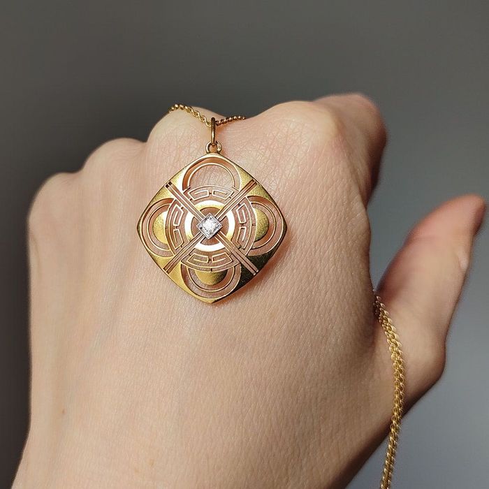 pandantiv Art Deco, aur 14k, diamant, certificat