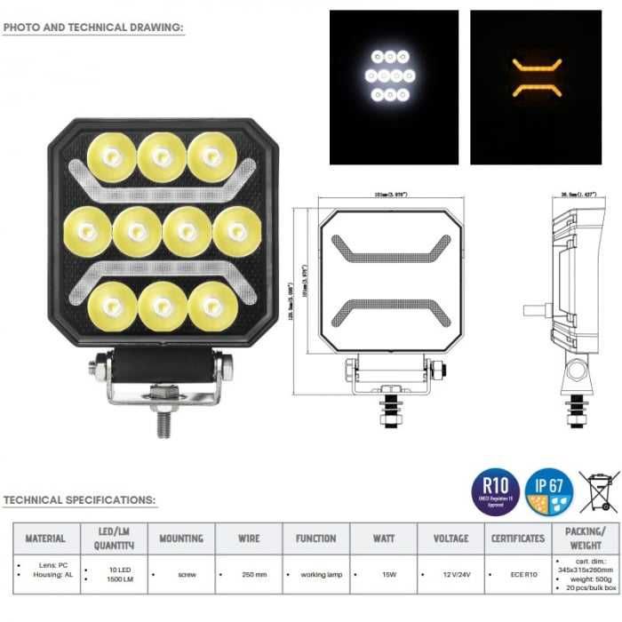 Proiector auto Lampa de lucru 10 x LED cu pozitie  kamar L0185