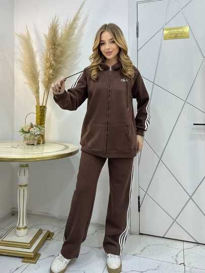 Qizlar va ayollar uchun issiq sport kiyimi, shim bilan xudi.