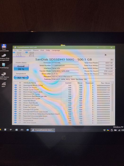 Ssd nvme Sandisk Ultra 500gb 99%viata