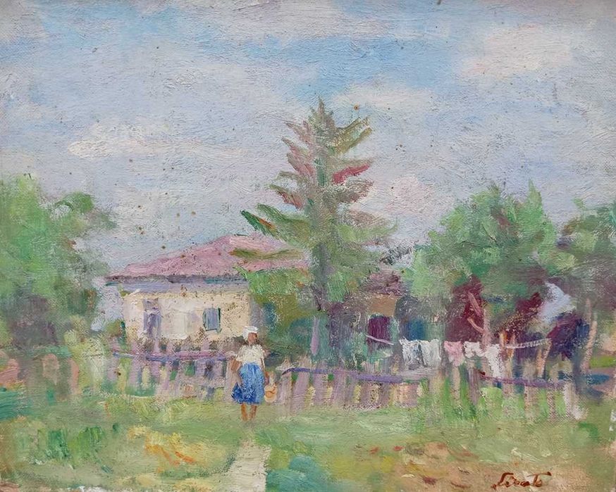 Tablou vechi - rufe la uscat - semnat Sirato