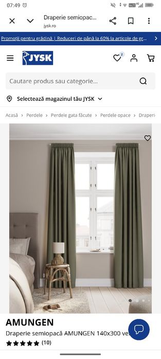 2 draperii semiopace opace Jysk verde