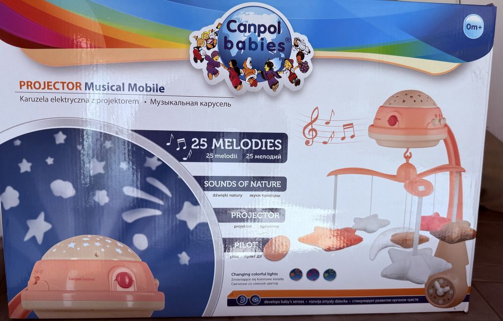 Музикална бебешка въртележка/играчка за легло с проектор Canpol,розова