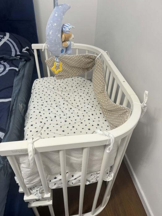 Patut co-sleeper baby bay cu baldachin