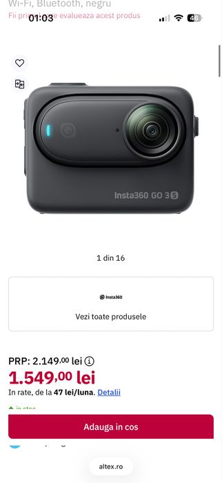 Camera Insta 360 GO 3S 4K black 128GB • NOUA / SIGILATA •
