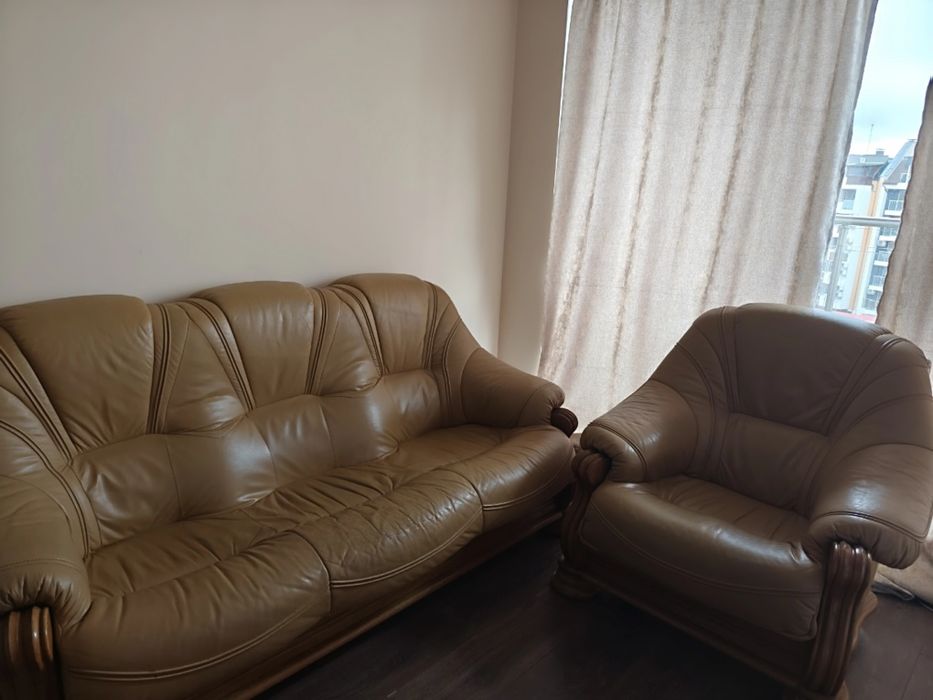 Масивен комплект естествена кожа – Диван 3-ка + 2 Кресла