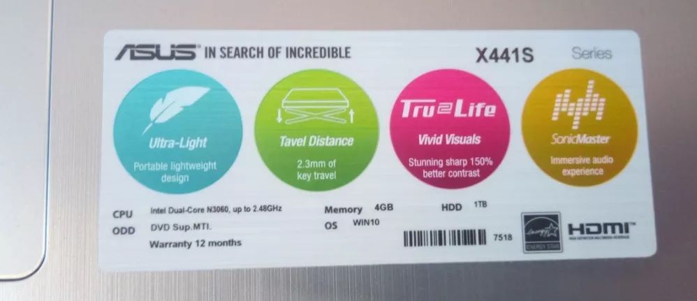 Asus X441S-Intel N3060-4GB ram-1TB HDD-4 ore autonomie bat-14” FHD