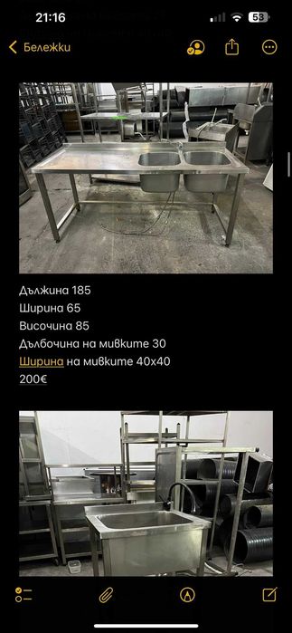 Неръждаеми стелажи, маси, мивки