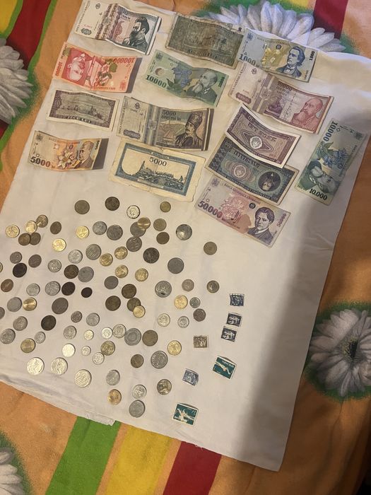 Lot bancnote și monede vechi + valută străină – colecție