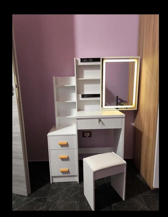 Set Birou Machiaj LED + Scaun - GATA MONTAT (Economisiți 4h de asamblare)