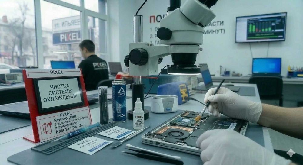 Чистка ноутбука от пыли и замена термопасты. Pixel