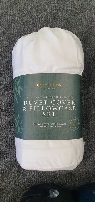 Set lenjerie pat Cosy House Collection, 100% bambus, husă pilotă + 2 fețe pernă, sigilat