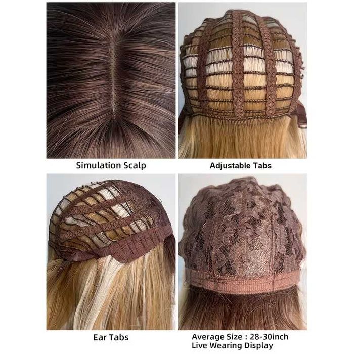 Каре перука 30 см – руси нюанси с тъмни корени и бретон