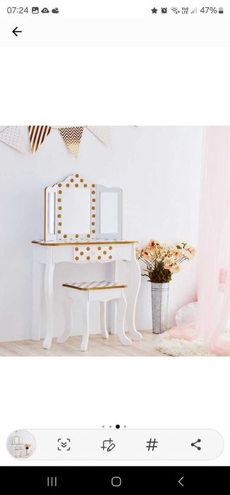 НОВА Тоалетка/гримьорна със столче за деца, МДФ/Масивно дърво