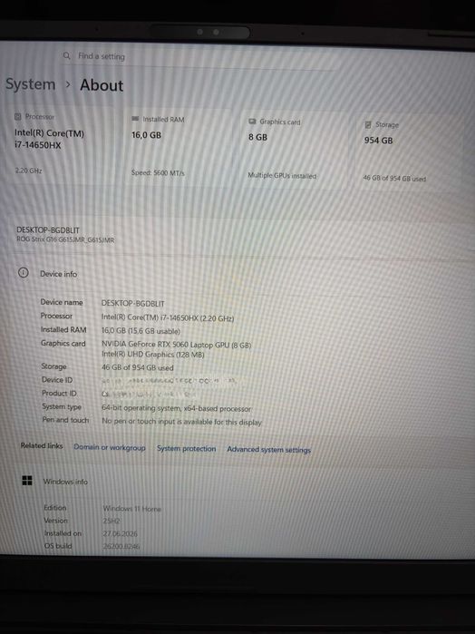 ASUS ROG Strix G16 |  i7-14650HX | RTX 5060 | 16GB RAM | 1TB NVME SSD