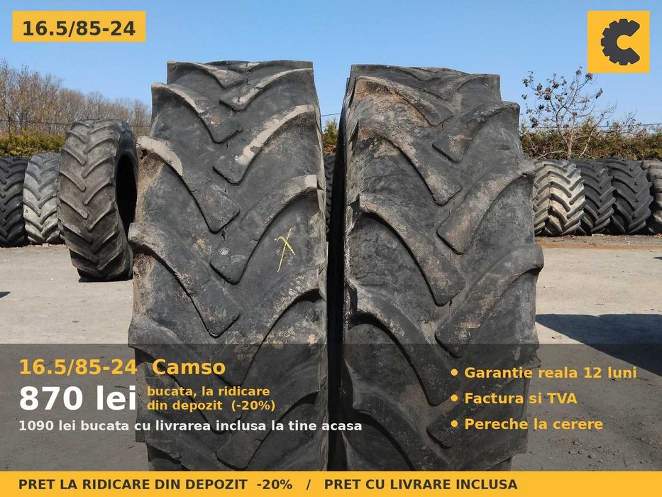Cauciucuri Anvelope 16.5/85-24 16.5 85 24 1658524 16.5 85-24 16.9-24 Camso Buldo Incarcator Utilaje Diagonal SH Second Hand IEFTIN Garantie 1 An