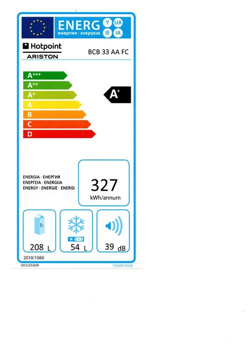 combina frigorifica incorporabila no frost Hotpoint model BCB33AAF, 261 L, Clasa A+, H 186 cm