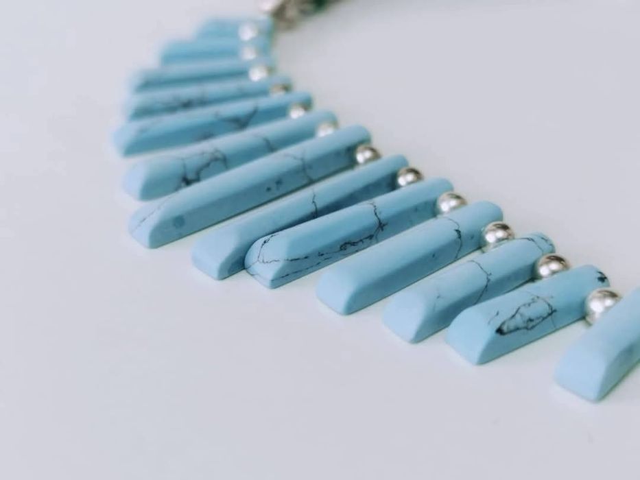 Vechi colier/lant NAVAJO din argint de 925, cu pietre turcoaz