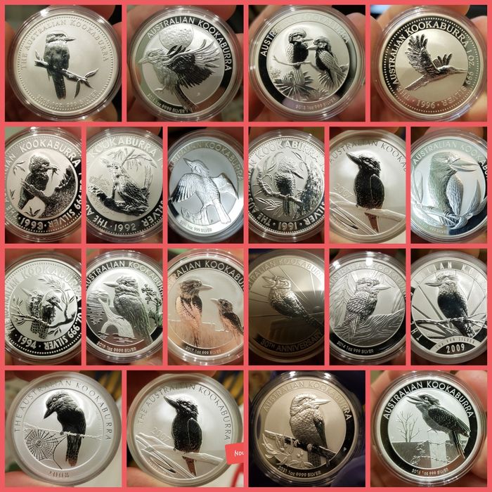 Perth Mint Kookaburra 1990-2026 toata monede lingou argint 999