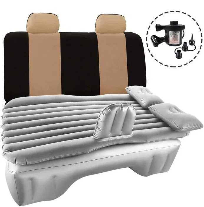 Сиво надуваемо легло за сън в автомобил на път за задна седалка