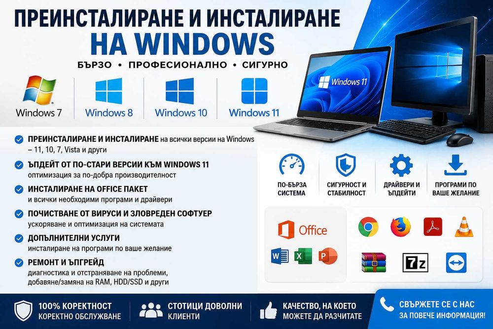 Преинсталиране на Windows 11, 10, 7 | Office | Драйвери | Ъпгрейд на компютри и лаптопи