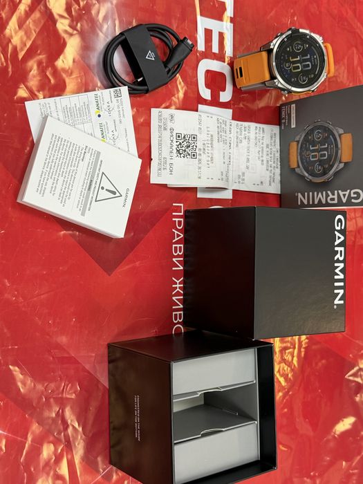 ЧИСТО НОВ 47mm Garmin Fenix 8 Гаранция Технополис 2028г. Spark Orange