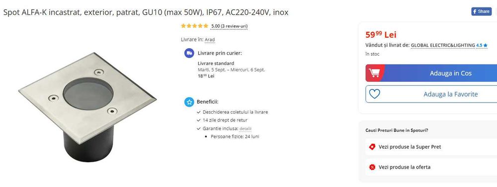 2 bucati Spot ALFA-K incastrat,, AC220-240V, inox