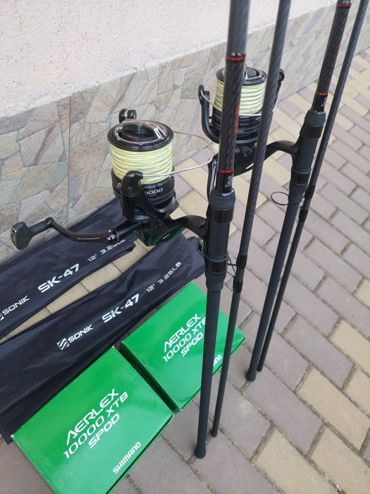 Seturi crap 2x: sonik sk47 3.66m, shimano aerlex, delphin paranoya, tica 5000