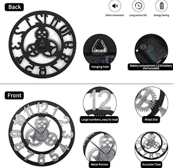 Cтенен часовник ENCOFT 3D в индустриален стил