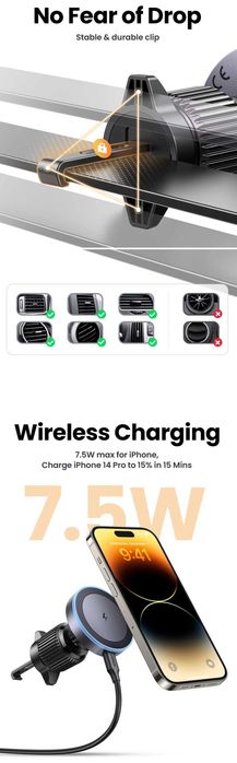 UGREEN W525 Магнитный Авто Держатель MagSafe 15W For iPhone 15 16