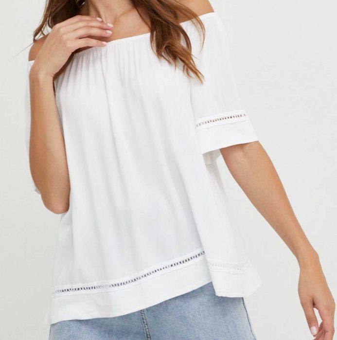 Bluza cazuta pe umeri, barcuta, alb, nou, S/36