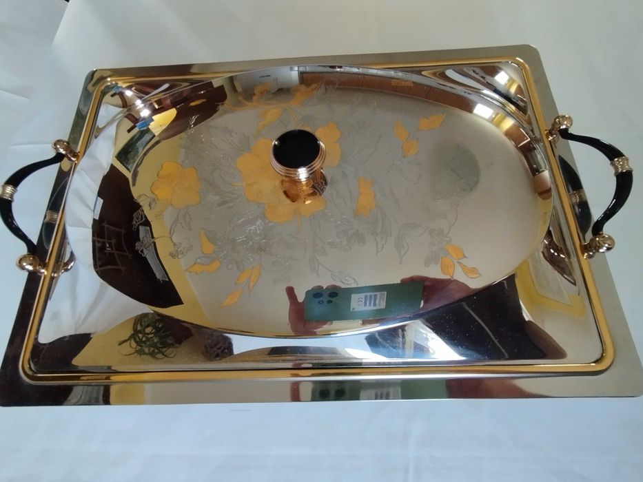 Vas cu capac inox, ornamente aur 24 karate (cu certificat)