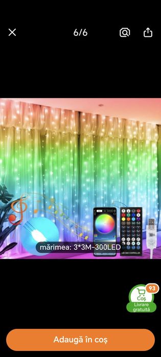 Perdea lumini CRACIUN LED Smart control aplicatie mobil 300 led 3x3m