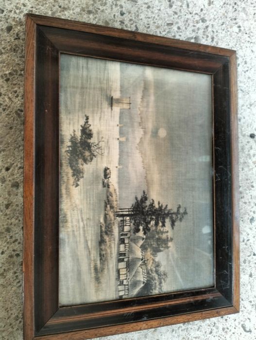 Картина рисувана с японско мастило Мейджи на четкана коприна