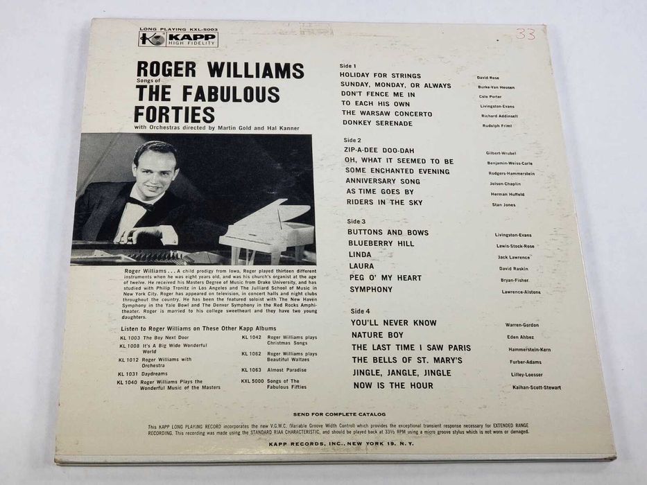 Original 2 Discuri  vinil Roger Williams Songs of The Fabulous Forties stare ca nou