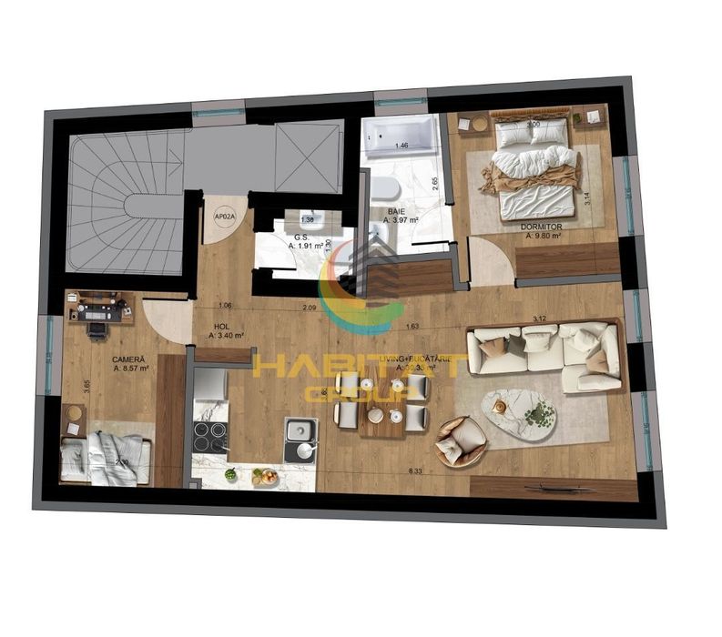 3 camere -  etaj 2 cu lift - Bloc NOu - Unirii