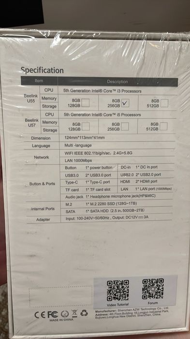 Mini-PC Beelink U55, COREi3, 8GB ram, 256 storage, 1000Mbps LAN,