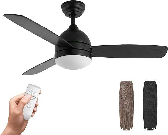 Лед полилей вентилатор с дистанционно черен, венге