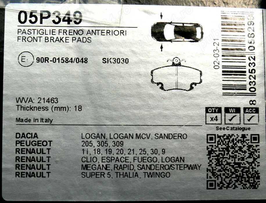 Placute de frina noi marca ,,LPR,, (ITALIA) pentru Dacia Logan 1