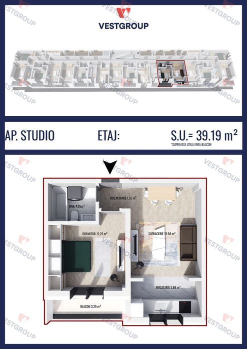 Apartament 2 Camere Tip Studio si Boxa Direct Dezvoltator Vest Group