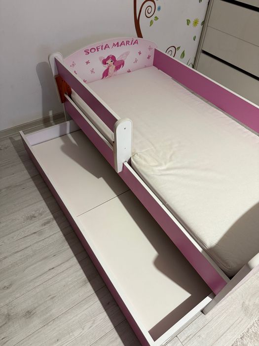 Pat copii personalizat Ourbaby bară protecție și spațiu de depozitare