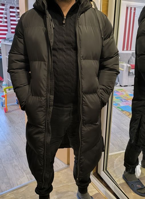 Ново мъжко дълго зимно яке – черно, размер XL