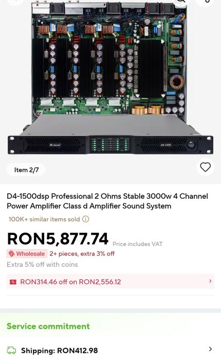 Amplificator Profesional 4 x 3000 W, Bridge 2 X 6000 W 4 ohm