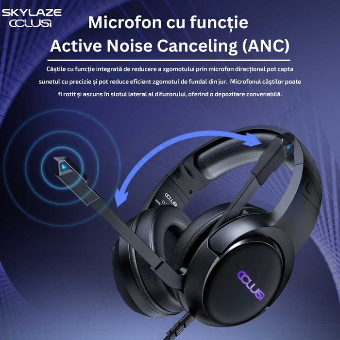 Casti Gaming Skylaze® CLS-200 RGB, Surround HD, 50mm, Microfon, Negru