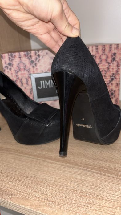 Pantofi cu toc negri piele intoarsa /cu platforma