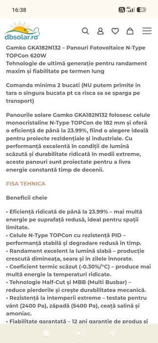 Vând panouri fotovoltaice 620w